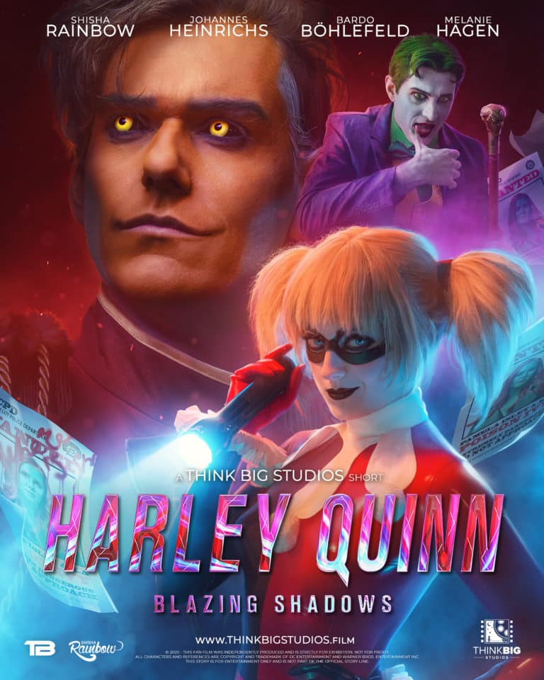Joker, Harley Quinn, Kitsune and Poisen Ivy on film poster for Blazing Shadows